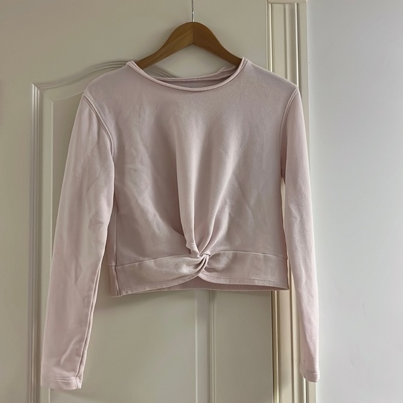 Aerie Light Pink Cropped Sweatshirt with Tie Bottom - Picture 2 of 3